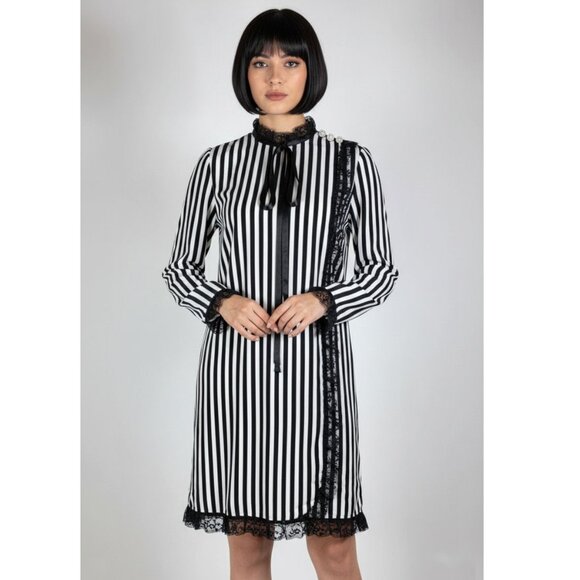 Marc Jacobs Black & White Striped Dress with Lace Detail, Womens Size 4 - Picture 1 of 10